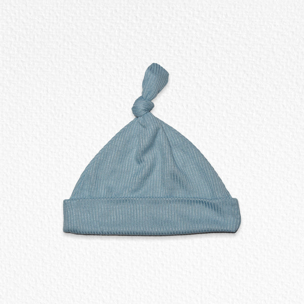 Ribbed Cotton Single Knot Beanie Baby Blue