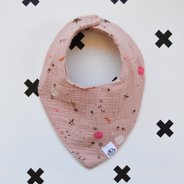 Sleepy Space Pink Muslin Bandana Bib