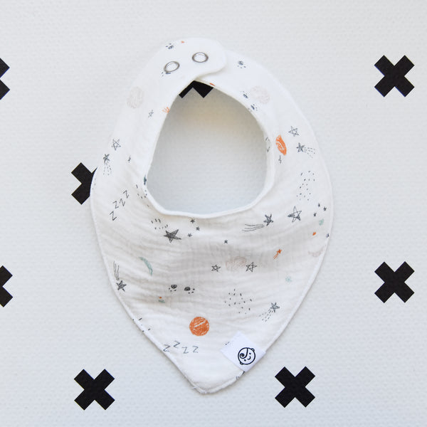 Sleepy Space White Muslin Bandana Bib