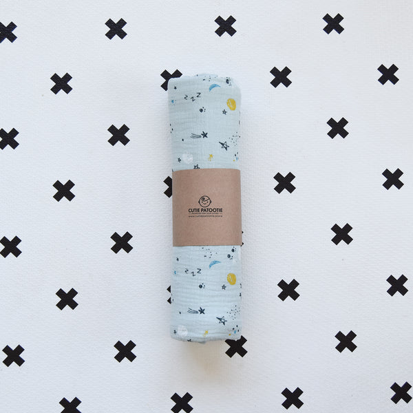 Sleepy Space Blue Muslin Swaddle