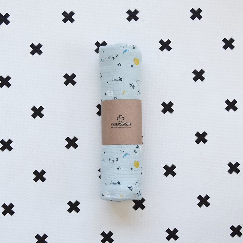 Sleepy Space Blue Muslin Swaddle