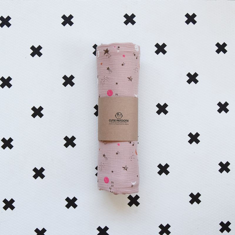 Sleepy Space Pink Muslin Swaddle