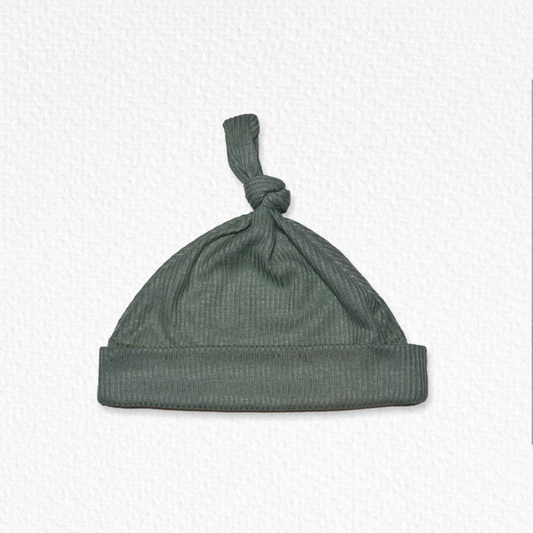 Ribbed Cotton Single Knot Beanie Olive