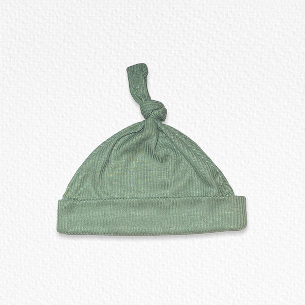 Ribbed Cotton Single Knot Beanie Sage Green